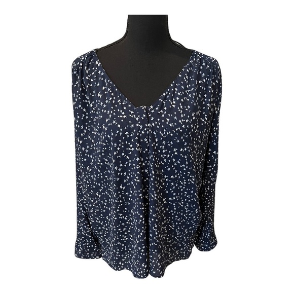 Zara Navy Blue Star Button Up Blouse Long Sleeve Large - Picture 1 of 11